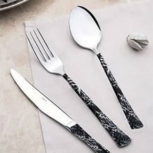Nehir Tulip Silver Siyah Mermer 36 Parça Çatal Kaşık Bıçak Takımı