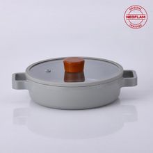 Neoflam Fika 26 cm Gri Cam Kapaklı Alüminyum Sığ Tencere