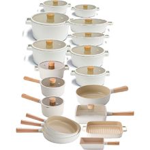 Neoflam Fika Alüminyum Döküm Cam Kapaklı Full Set 30 Parça Krem Tencere Seti
