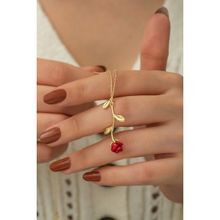 Nereze 925 Ayar Gold Kırmızı Gül Kadın Gümüş Kolye