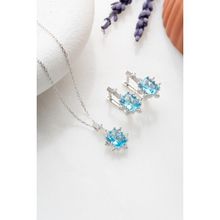 Nereze 925 Ayar Gümüş Aquamarin Baget Taşlı Küpe ve Kolye Set