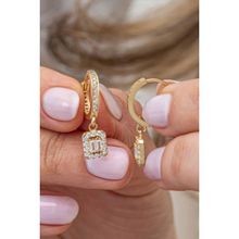 Nereze 925 Ayar Gümüş Gold 10 mm Halka Sallantılı Baget Taşlı Küpe