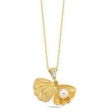 Nereze 925 Ayar Gümüş Gold İncili İstiridye Kolye
