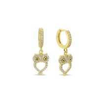 Nereze 925 Ayar Gümüş Gold Kaplama 10 mm Halka Sallantılı Baykuş Küpe