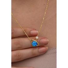 Nereze 925 Ayar Gümüş Gold Kaplama Mavi Opal Taşlı Gezegen Kolye