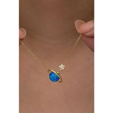 Nereze 925 Ayar Gümüş Gold Kaplama Mavi Opal Taşlı Gezegen Kolye