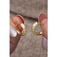 Nereze 925 Ayar Gümüş Gold Kaplama Zirkon Taşlı Halka Küpe