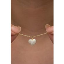 Nereze 925 Ayar Gümüş Gold Kaplama Zirkon Taşlı Minimal Kalp Kadın Kolye
