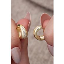 Nereze 925 Ayar Gümüş Gold Kaplama Zirkon Taşlı Tombul Halka Küpe