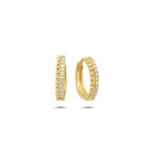 Nereze 925 Ayar Gümüş Gold Zirkon Taşlı Halka Küpe