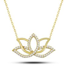 Nereze 925 Ayar Gümüş Gold Zirkon Taşlı Lotus Çiçeği Kolye