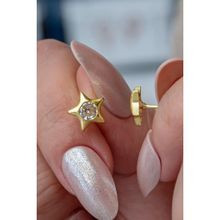 Nereze 925 Ayar Gümüş Minimal Gold Tektaş Yıldız Küpe