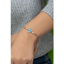 Nereze 925 Ayar Gümüş Rose Aquamarin Taşlı Yonca Model Bileklik