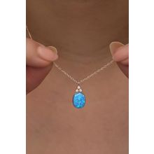 Nereze 925 Ayar Gümüş Rose Kaplama Oval Mavi Opal Taşlı Kadın Kolye