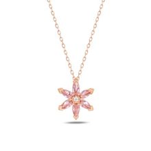 Nereze 925 Ayar Gümüş Tek Kat Pembe Taşlı Lotus Çiçeği Kadın Kolye
