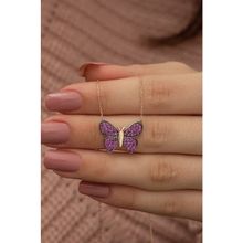 Nereze 925 Ayar Pembe Kelebek Kadın Gümüş Kolye
