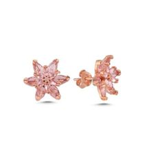 Nereze 925 Ayar Pembe Taşlı Lotus Çiçeği Kadın Gümüş Küpe