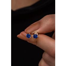 Nereze 925 Ayar Rose 5 mm Lacivert Taşlı Tektaş Kadın Gümüş Küpe