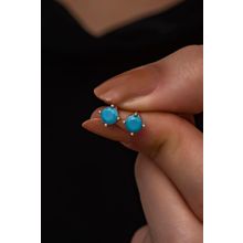 Nereze 925 Ayar Rose 5 mm Turkuaz Taşlı Tektaş Kadın Gümüş Küpe