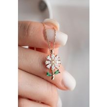Nereze 925 Ayar Rose Kaplama Beyaz Zirkon Taşlı Kır Çiçeği Kadın Gümüş Kolye