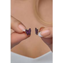 Nereze 925 Ayar Rose Pembe Taşlı Kelebek Kadın Gümüş Küpe