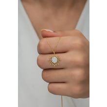 Nereze NRZ99620 Gold Zirkon Taşlı Güneş Model 925 Ayar Gümüş Kolye