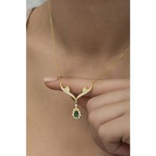 Nereze NRZ998431 Gold Yeşil Damla Taşlı Tasarım 925 Ayar Gümüş Kolye