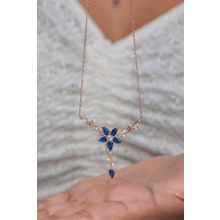 Nereze NRZ998644 925 Ayar Gümüş Rose Daldaki Gonca Mavi Çiçek Kolye