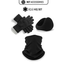 Net Tekstil 3'lü Kışlık Set Termal Boyunluk Polar Ense Kulaklık Kalın Örme Eldiven Unisex