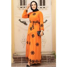 Neva Style 1332T Çiçek Desenli Turuncu Tesettür Elbise