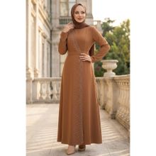 Neva Style 32150TB Boncuk İşlemeli Taba Tesettür Abiye Elbise