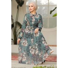 Neva Style 50355CY Çiçek Desenli Çağla Yeşili Tesettür Elbise