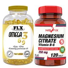 Nevfix Magnesium Citrate Vitamin B6 120 Tablet + Flx Omega 3-6-9 90 Kapsül Balık Yağı