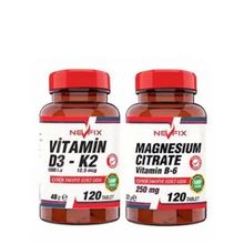 Nevfix Vitamin D3 K2 120 Tablet + Magnesium Citrate Vitamin B6 120 Tablet