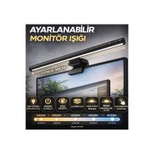 newnet Beyaz Kasa 50 CM Ayarlanabilir LED Monitör Işığı, Göz Korumalı Renk Sıcaklığı Ayarlı Alüminyum Monitör Lambası