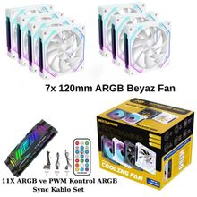 Ng-O120w 7 Adet 120Mm Argb Fan 11X Argb Pwm Slot Kontrolcü Ve Kumanda Beyaz