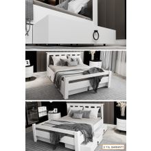 Ninnimo MAÇY-1 Arya Çift Kişilik 160x200 cm Yatak Uyumlu MDF Beyaz Çekmeceli Karyola