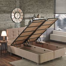 Niron Yatak 160x200 cm Polo Sütlü Kahve Soho Kumaş Çift Kişilik Baza ve Başlık Seti
