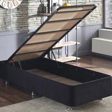 Niron Yatak Ela 100x200 cm Silinebilir Soho Kumaş Tek Kişilik Sandıklı Siyah Kumaş Baza
