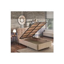 Niron Yatak Ela 120x200 cm Silinebilir Soho Kumaş Tek Kişilik Sandıklı Sütlü Kahve Kumaş Baza