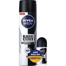 Nivea 4005900800268 150 ml Men Black&White Invisible Erkek Sprey Deodorant+25 ml Fresh Active Erkek Mini Roll On