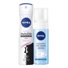 Nivea Black & White Invisible Clear Antiperspirant Leke Yapmayan Kadın Sprey Deodorant 150 ml + Yüz Temizleme Köpüğü 150 ml