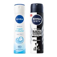Nivea Fresh Natural 150 ml Kadın Sprey Deodorant ve Nivea Men Black White Invisible Original 150 ml Erkek Sprey Deodorant