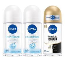 Nivea Fresh Natural 50 ml ve Black White Invisible İpeksi Pürüzsüzlük 50 ml Kadın Roll On Deodorant