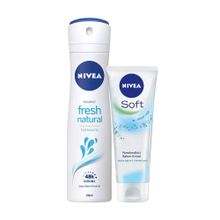 Nivea Fresh Natural Antiperspirant Ter Önleyici Leke Yapmayan Kadın Sprey Deodorant 150 ml + Nemlendirici Krem 75 ml