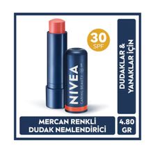 Nivea Lip Care Nivea Renkli Mercan 4.8 G SPF30 Doğal E Vitamini Dudak ve Yanaklar İçin Dudak Bakım Kremi