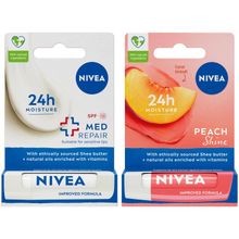 Nivea Med Repair SPF 15 4.8 gr ve Şeftali 4.8 gr Dudak Bakım Kremi