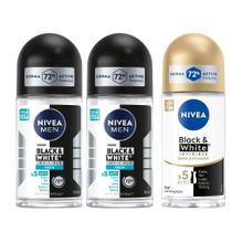 Nivea Men Black White Invisible Fresh 50 ml Erkek Roll On Deodorant ve Black White Invisible İpeksi Pürüzsüzlük 50 ml Kadın Roll On Deodorant