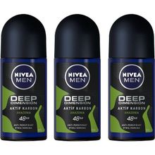 Nivea Men Deep Dimension Amazonia Aktif Karbon 3x50 ml Erkek Roll-On Deodorant