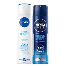 Nivea Men Fresh Active 150 ml Erkek Sprey Deodorant ve Fresh Natural 150 ml Kadın Sprey Deodorant